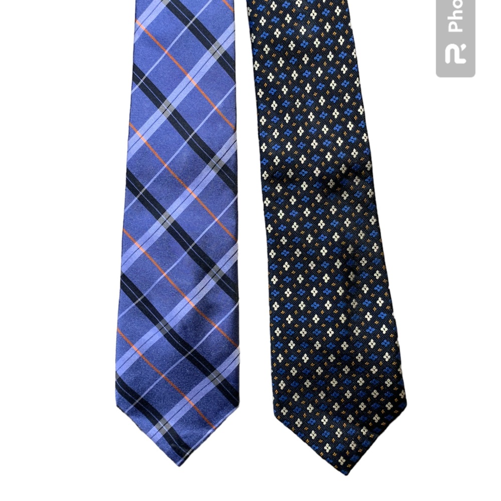 American Living Mens Silk Ties Lot of 2 Blue Plaid Geometric Office Neckties
